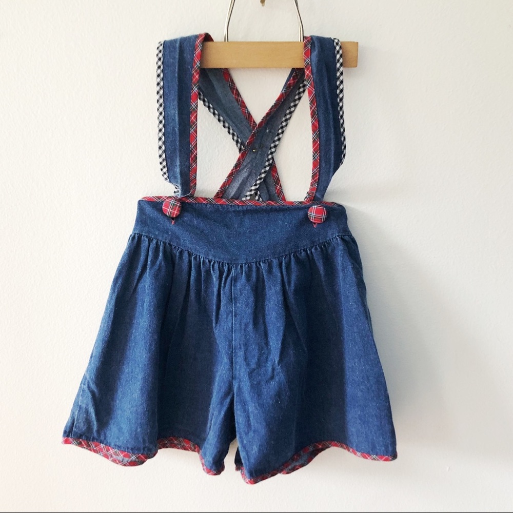 Vintage denim suspender shorts
